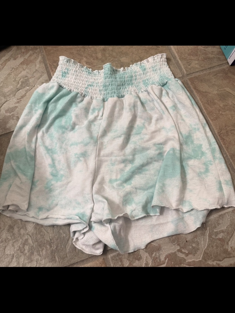 Source Unknown Smocked High-Waist Tie-Dye Shorts - Mint & White